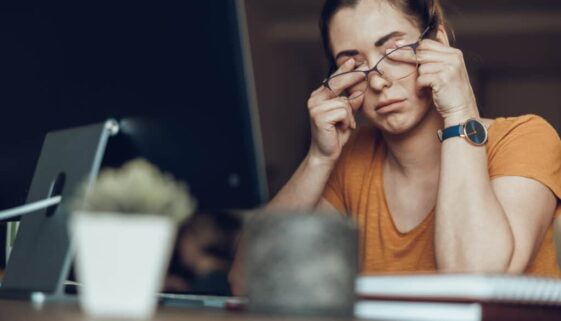 Tired Woman Working Late