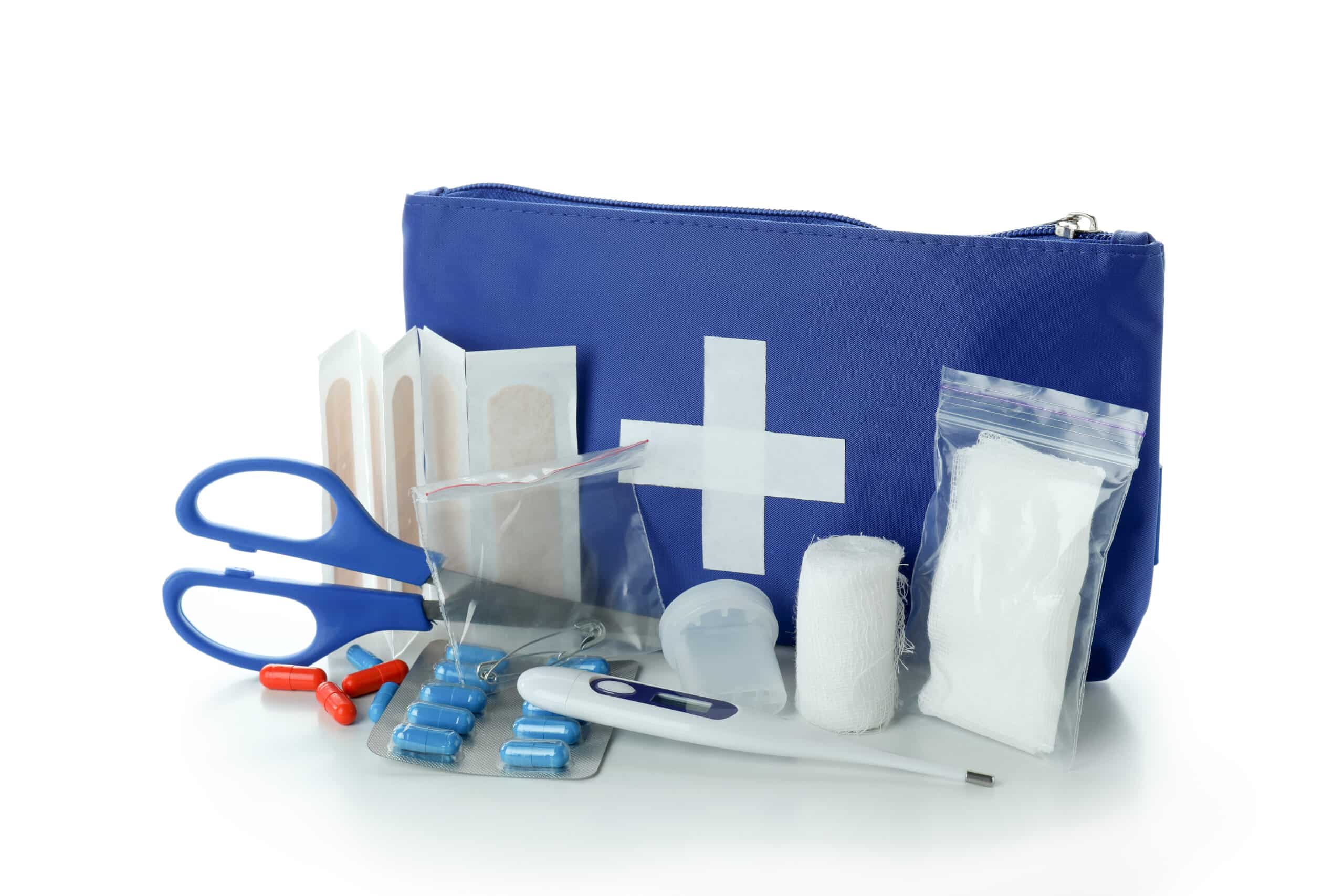 First aid medical kit isolated on white background